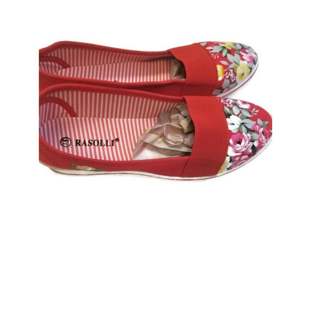 Rasolli Rena Womens Size 7.5 Slip On Wedge Sneaker Shoes Red Summer Floral - Picture 3 of 6